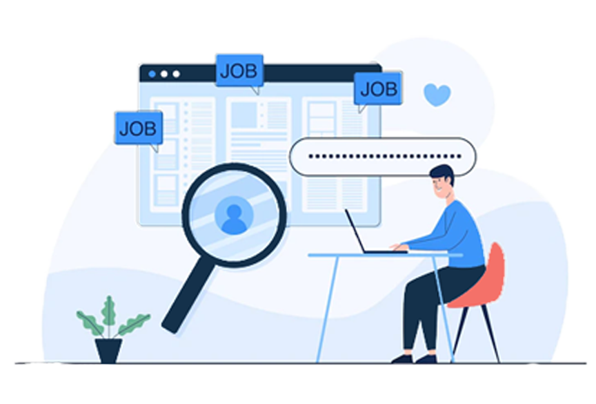 candidate searching job online on laptop