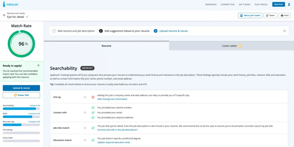 Tailored Resume matching with the job description
